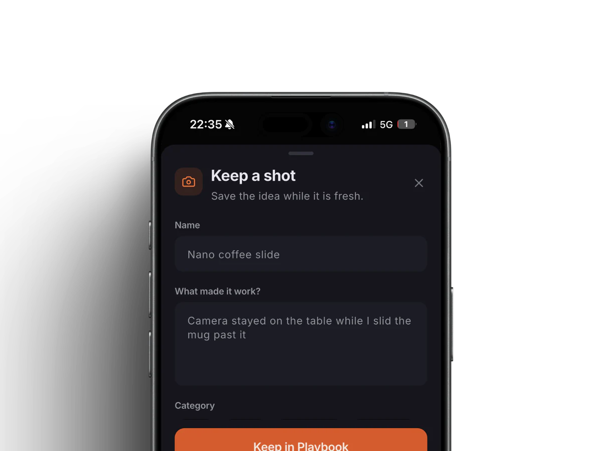 HitMarks capturing a note about how the shot was made