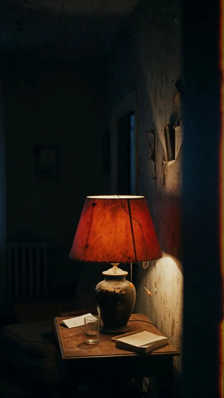 A lamp giving the room its last light